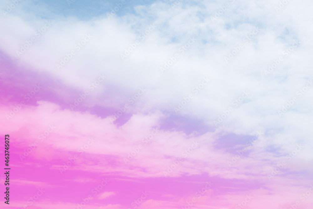 Obraz premium Soft focus Cloud sky rainbow pastel with colorful purple, blue fantasy paint cloudscape. gradient landscape bright light day sweet wallpaper background.