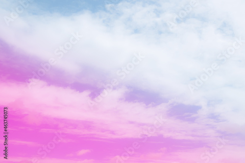 Soft focus Cloud sky rainbow pastel with colorful purple, blue fantasy paint cloudscape. gradient landscape bright light day sweet wallpaper background. © wing-wing