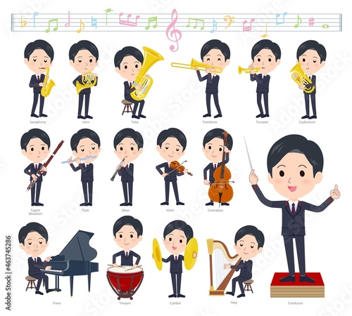 クラシック音楽演奏に関する郵便スーツ男性のセット