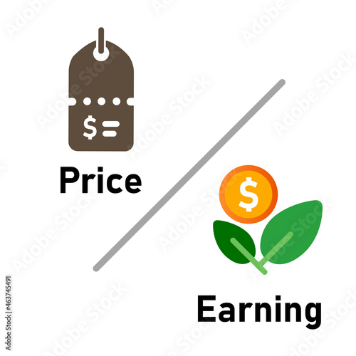 PE price to earning ratio icon symbol number value in stock market company