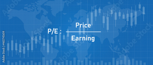 Фотография PE price to earning ratio number value in stock market company