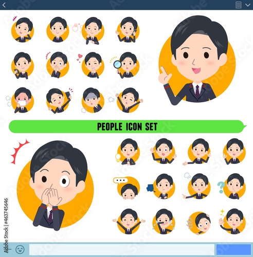アイコン形式で様々な感情表現をする郵便スーツ男性のセット
