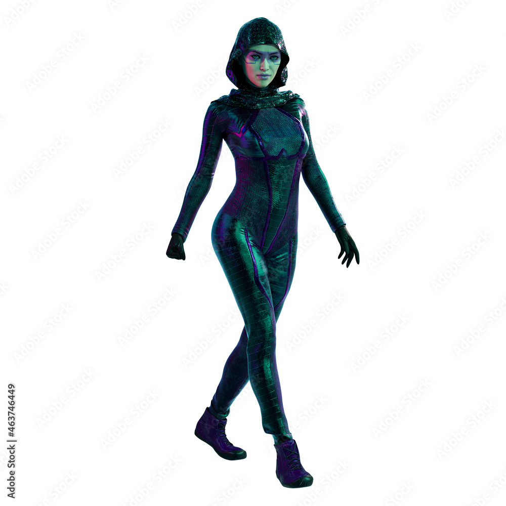 Cyberpunk Asian POC woman on isolated white background, 3D Illustration, 3D rendering Cyberpunk Asian POC woman on isolated white background, 3D Illustration, 3D rendering