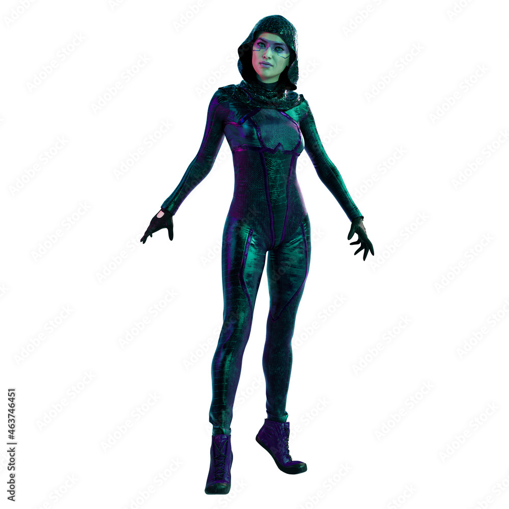 Cyberpunk Asian POC woman on isolated white background, 3D Illustration, 3D rendering Cyberpunk Asian POC woman on isolated white background, 3D Illustration, 3D rendering