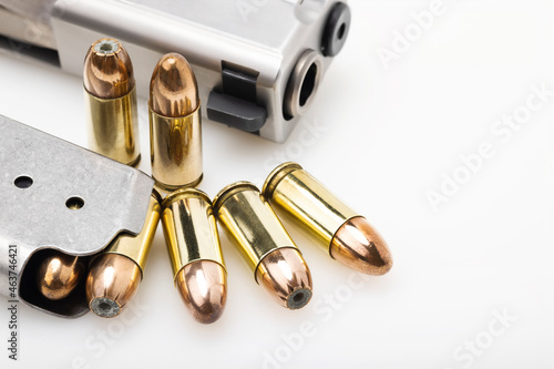 Ammunition , Gun bullet magazine and automatic handgun background