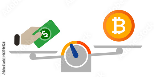 Bitcoin and dollar exchange rate compare value scale crypto investment currency measure