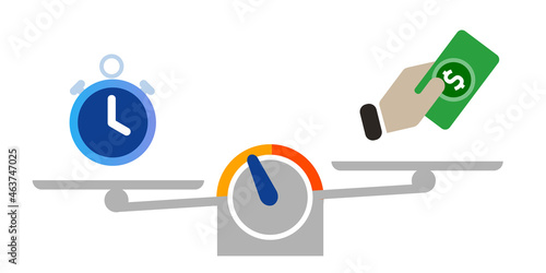 time vs money balancing work and payment salary compensation clock and dollar