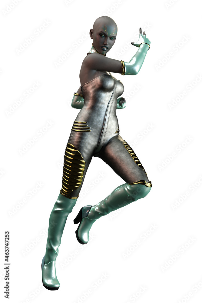 Scifi Alien Woman with Gray Skin, 3D Illustration, 3D rendering Scifi Alien Woman with Gray Skin, 3D Illustration, 3D rendering