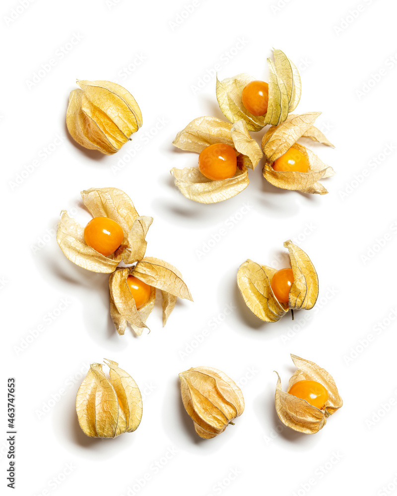 Physalis fruit or Physalis peruviana, small golden berries isolated on white background. Physalis fruit or Physalis peruviana, small golden berries isolated on white background.