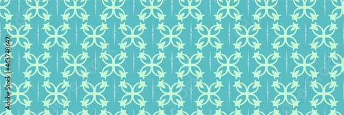 Background pattern with geometric decorative ornament on blue and green background. Seamless background for wallpaper, textures. Vector illustration © PETR BABKIN
