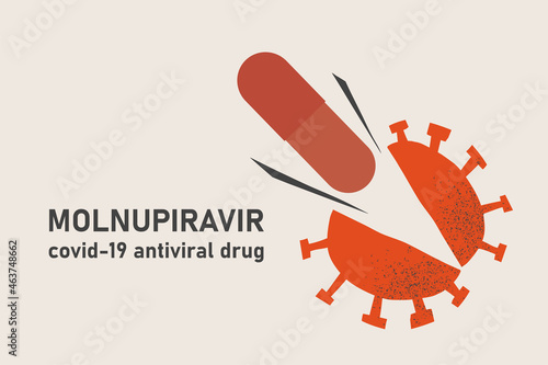 Molnupiravir from Merck covid-19 antiviral drug. Molnupiravir capsule breaks covid-19 virus