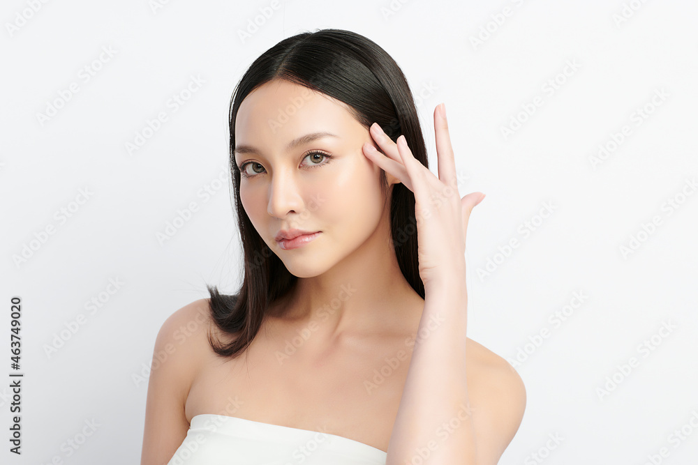 Beautiful young asian woman with clean fresh skin on white background, Face care, Facial treatment, Cosmetology, beauty and spa, Asian women portrait. Beautiful young asian woman with clean fresh skin on white background, Face care, Facial treatment, Cosmetology, beauty and spa, Asian women portrait.