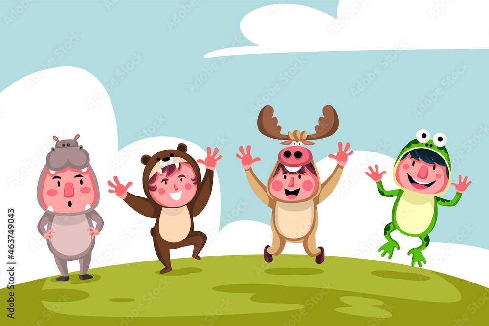 Obraz premium Kids Playing Together with Animal Costume