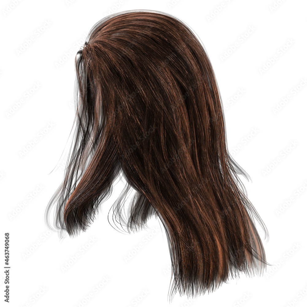 3d render, 3d illustration, fantasy long hair on isolated white background 3d render, 3d illustration, fantasy long hair on isolated white background