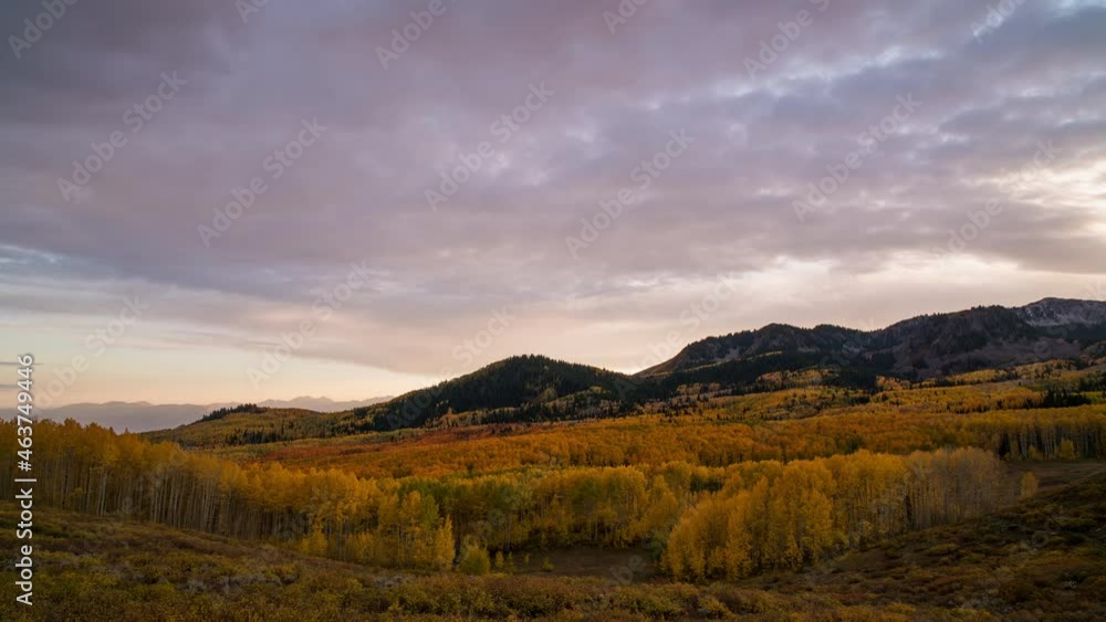 Sunset timelapse over Aspen Tree forest in Utah from Bonanza Flats looking over Wasatch Mountain State Park. Sunset timelapse over Aspen Tree forest in Utah from Bonanza Flats looking over Wasatch Mountain State Park.