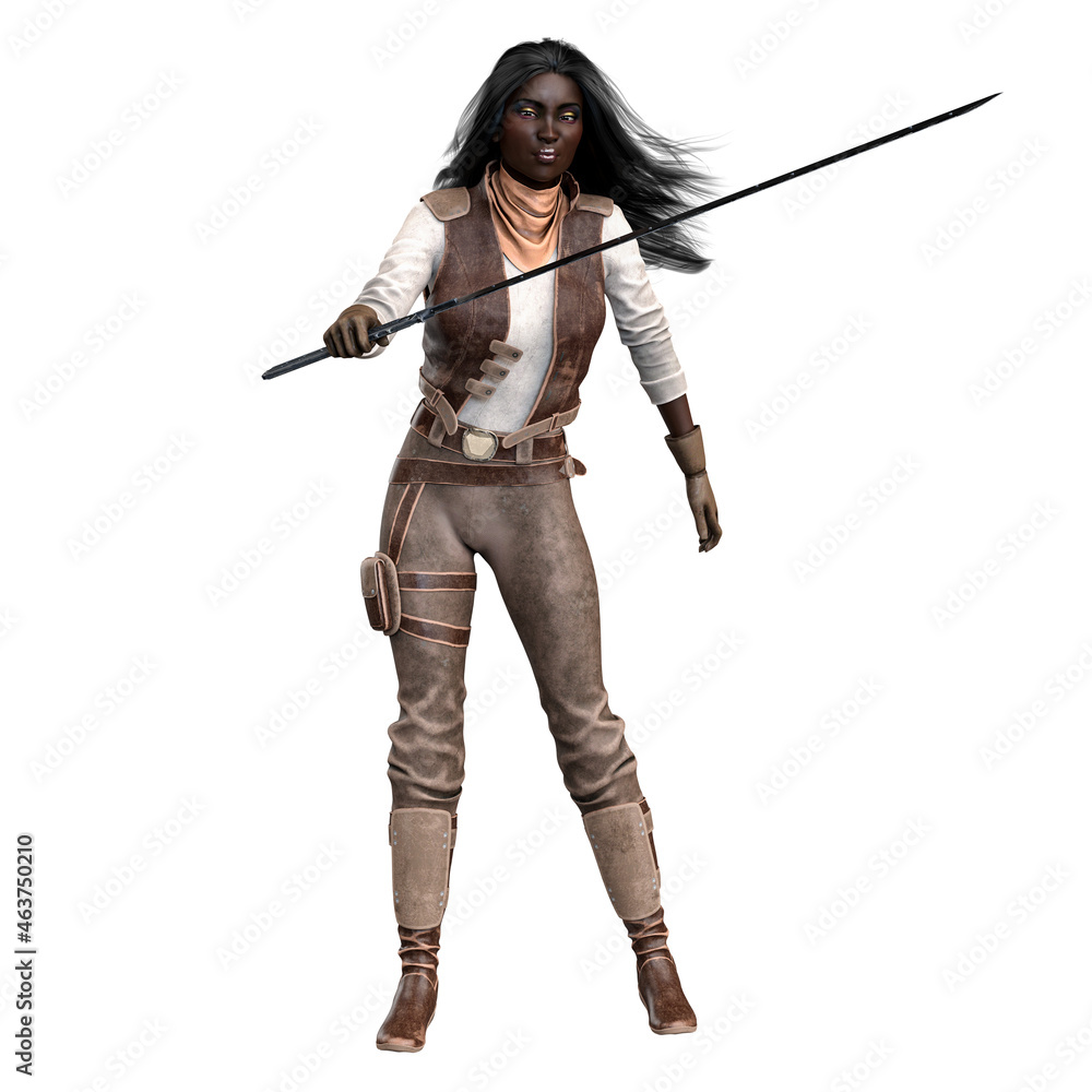 Scifi and Fantasy Adventurer POC woman on isolated white background, 3D Illustration, 3D rendering Scifi and Fantasy Adventurer POC woman on isolated white background, 3D Illustration, 3D rendering