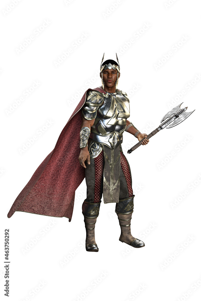 Medieval Fantasy POC Warrior King Man with sword on isolated white background, 3D illustration, 3D Rendering Medieval Fantasy POC Warrior King Man with sword on isolated white background, 3D illustration, 3D Rendering