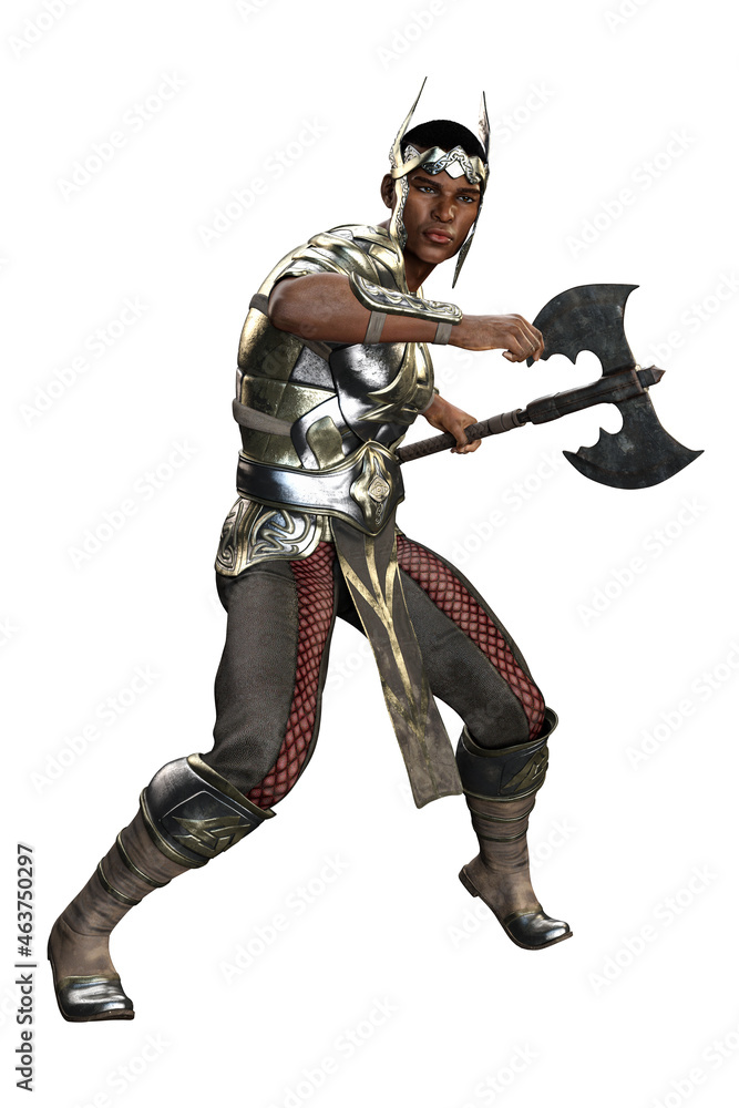 Medieval Fantasy POC Warrior King Man with sword on isolated white background, 3D illustration, 3D Rendering Medieval Fantasy POC Warrior King Man with sword on isolated white background, 3D illustration, 3D Rendering
