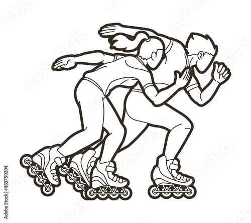 Group of Roller blade Players Extreme Sport Action Cartoon Graphic Vector