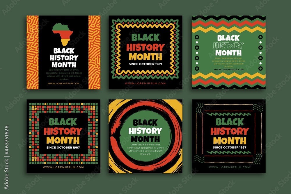 hand drawn flat black history month instagram posts collection vector design illustration - obrazy, fototapety, plakaty 