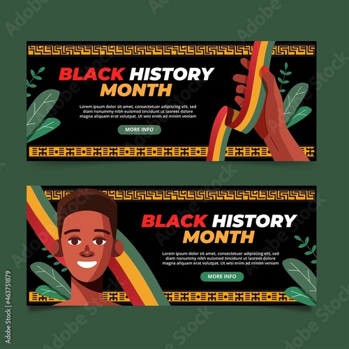 flat black history month horizontal banners set vector design illustration