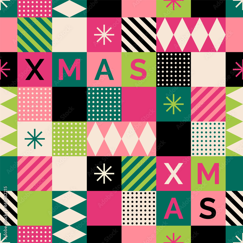 Abstract elements with square seamless pattern for christmas celebration.