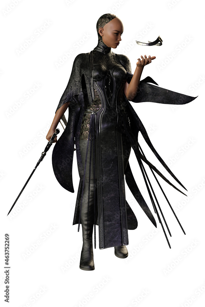 POC Medieval Fantasy Warrior Woman with sword on isolated white background, 3D illustration, 3D Rendering POC Medieval Fantasy Warrior Woman with sword on isolated white background, 3D illustration, 3D Rendering