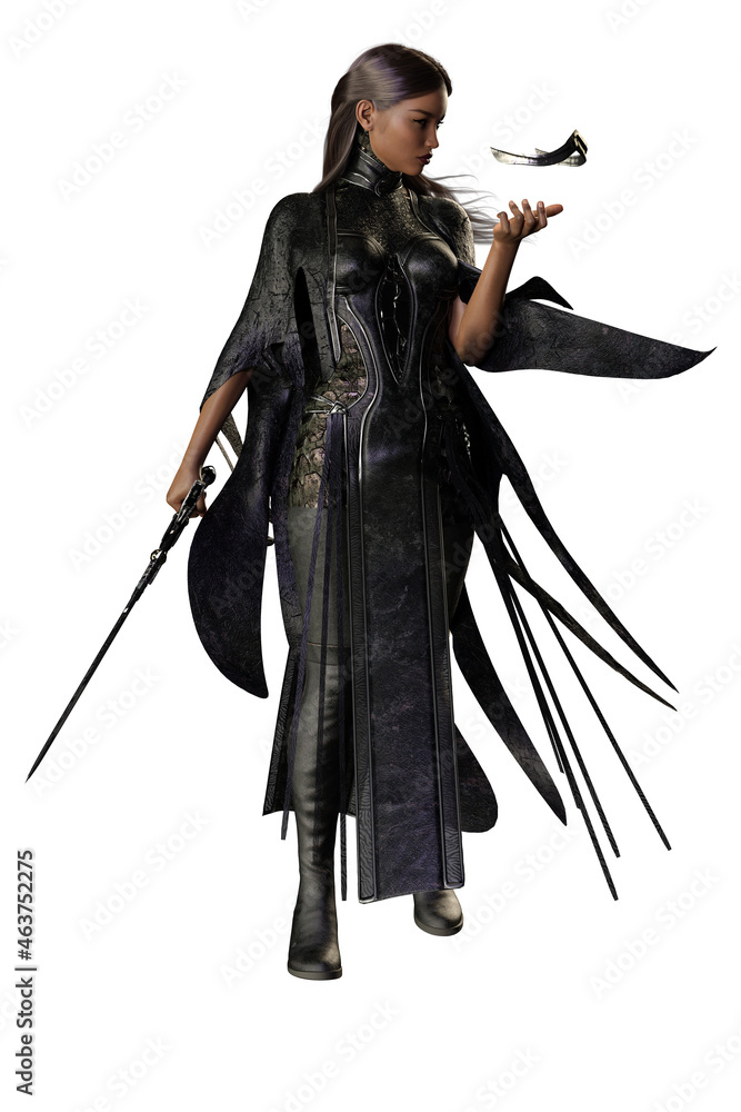 POC Medieval Fantasy Warrior Woman with sword on isolated white background, 3D illustration, 3D Rendering POC Medieval Fantasy Warrior Woman with sword on isolated white background, 3D illustration, 3D Rendering