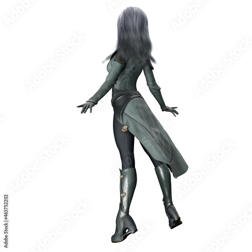 Scifi Alien Woman with Gray Skin, 3D Illustration, 3D rendering