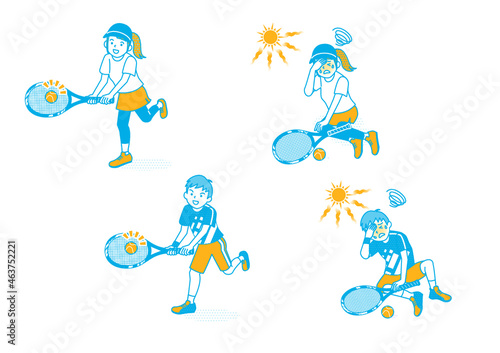 テニスをする男女イラスト_熱中症
