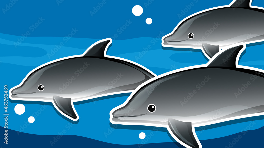 Naklejka premium Thumbnail design with dolphin group