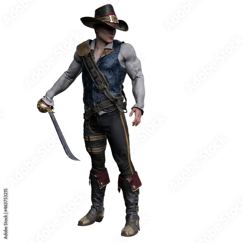 Handsome Caucasian Pirate Man, 3D illustration, 3D Rendering