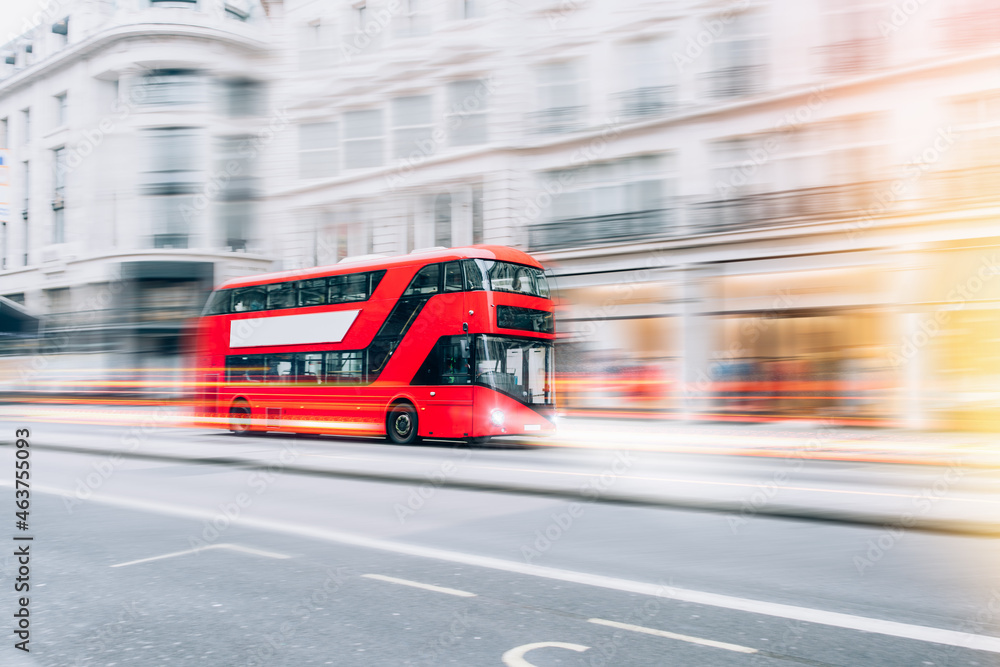 London Red Bus in motion