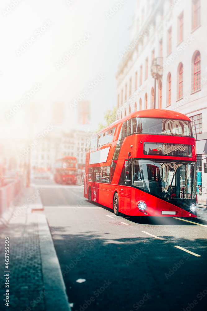 London Red Bus in motion