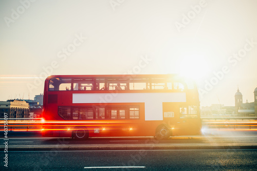 London Red Bus in motion