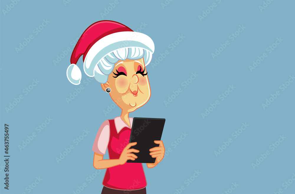 Senior Woman Shopping Online for Christmas Vector Cartoon Senior Woman Shopping Online for Christmas Vector Cartoon