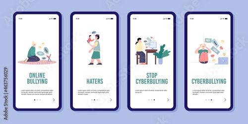 Set of smartphone apps with calls to stop cyberbullying and abuse in internet.