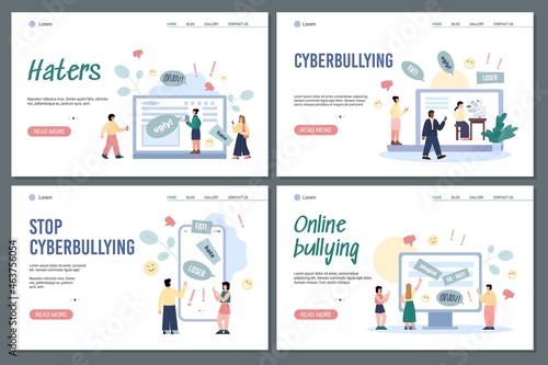 Web banners with concept cyberbullying, trolling and online abuse in internet.