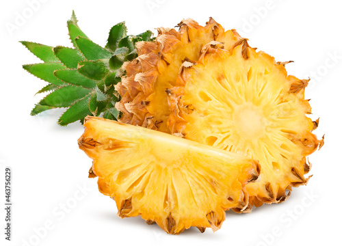 sliced pineapple isolated on white background. exotic fruit. clipping path