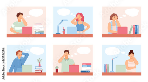 Set of people with expression of regret and despair, flat vector illustration.