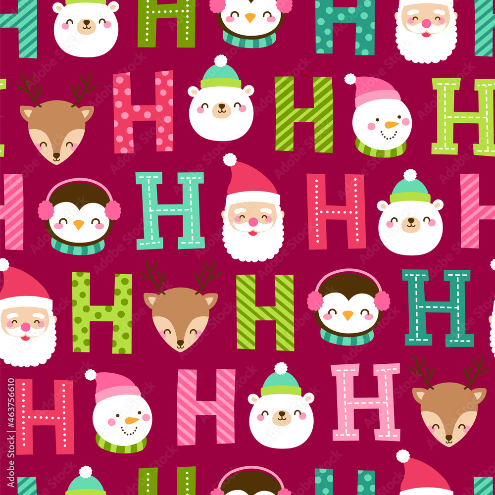 Cute character and fun typography seamless pattern for christmas and new year background.