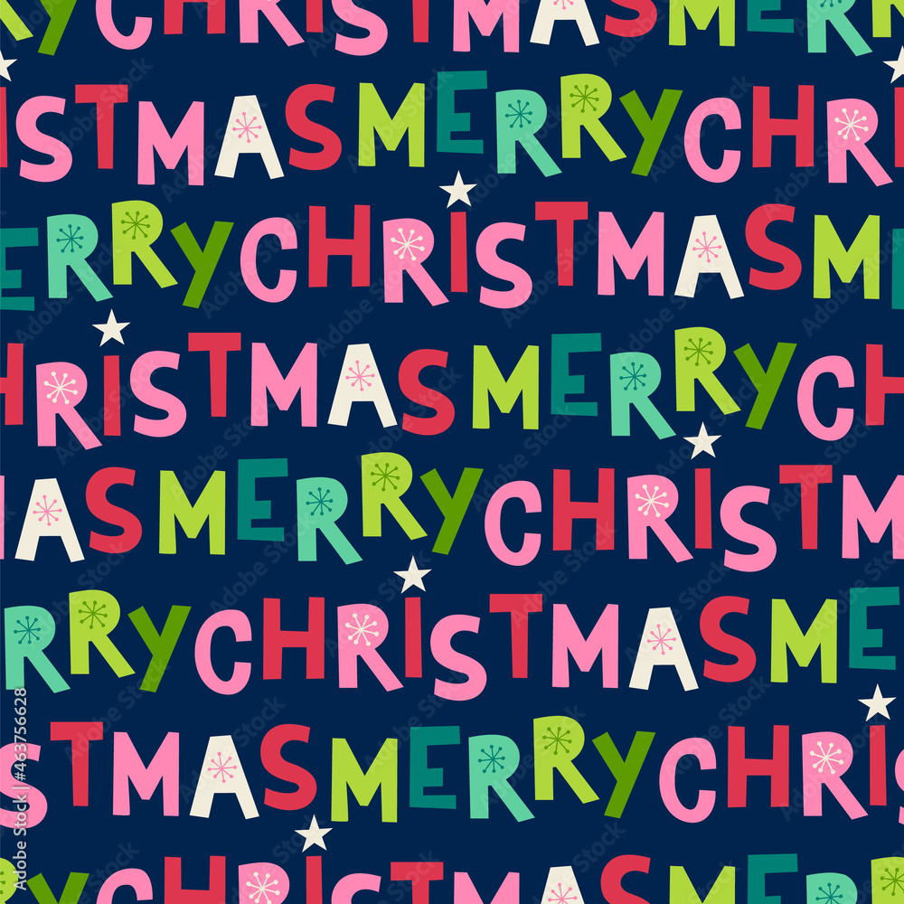 Merry christmas fun typography seamless pattern background.