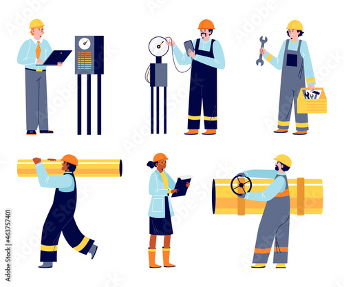 Oil industry workers characters set of flat vector illustrations isolated.