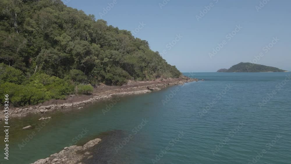 Distant View Of The Famous Snapper Island As Seen From The Headland Of Cape Kimberley In QLD, Australia. aerial Distant View Of The Famous Snapper Island As Seen From The Headland Of Cape Kimberley In QLD, Australia. aerial