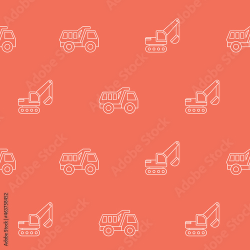 Wrapping paper - Seamless pattern of dump truck and excavator symbols for vector graphic design