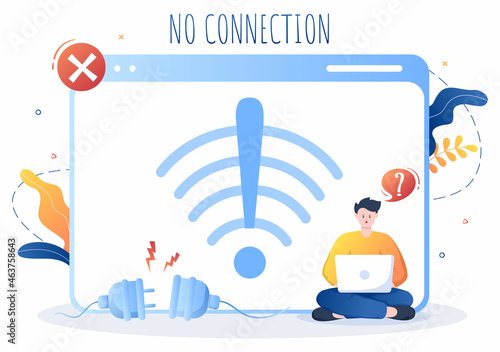 Lost Wireless Connection or Disconnected Cable, No Wifi Signal Internet, Page Not Found on Display Smartphone Screen. Background Vector Illustration
