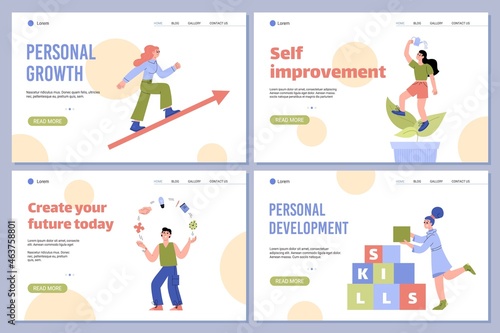 Personal development and self improvement web banners flat vector illustration.