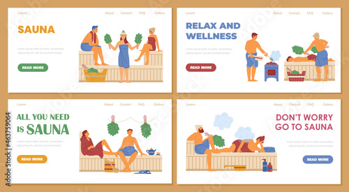 Set of vector web banners for advertise of relax at steam sauna or spa center.