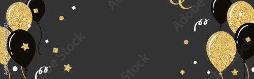 festive vector background with gold balloons and confetti for Black Friday banners, cards, flyers, social media wallpapers, etc.