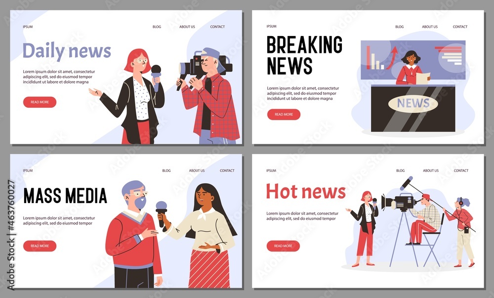 A vector set web apps for live broadcasting tv daily hot news and mass media.